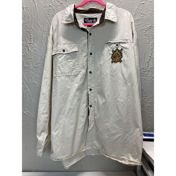 Eight 732 Mens Button Down Shirt Pinstripes Riders Runners Patch Utility Sz 4XL - Picture 1 of 6